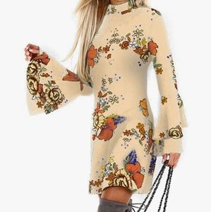 Floral Mini Dress w/ Bell Sleeves